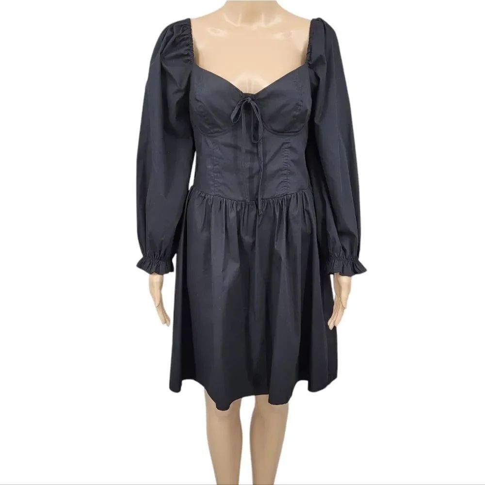 Gianni Bini Black Corset Bustier Long Sleeve Open Tie Back Mini Dress NEW